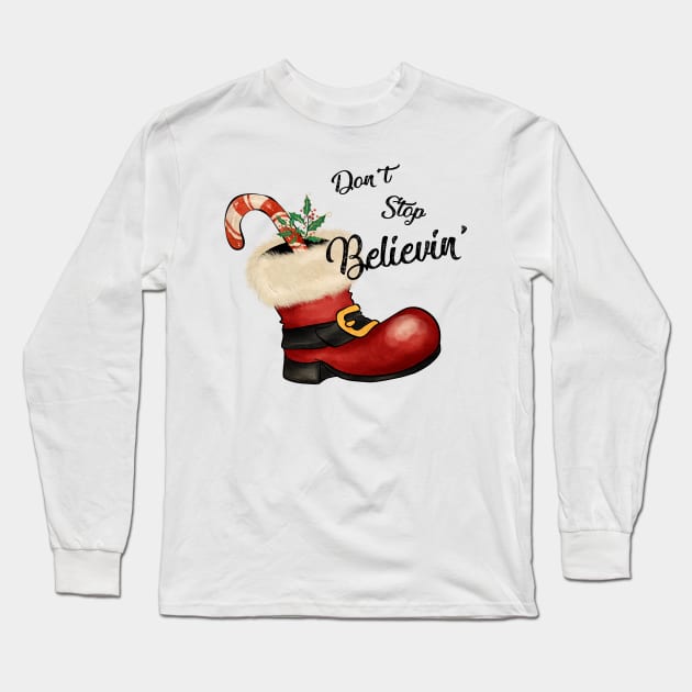 Don't Stop Believing, Vintage Santa Long Sleeve T-Shirt by Bam-the-25th